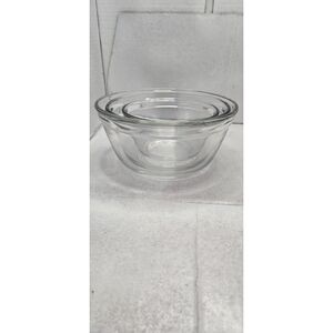 Vintage Anchor Hocking Set 3 Clear Glass Nesting Bowls Mixing 16oz,1.0QT & 1.5QT